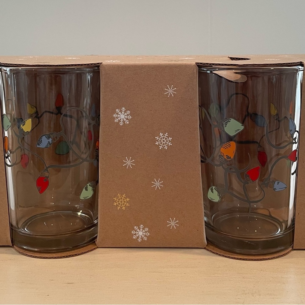 Set of 4 Pottery Barn Crisa Christmas String Lights Juice Glasses NEW